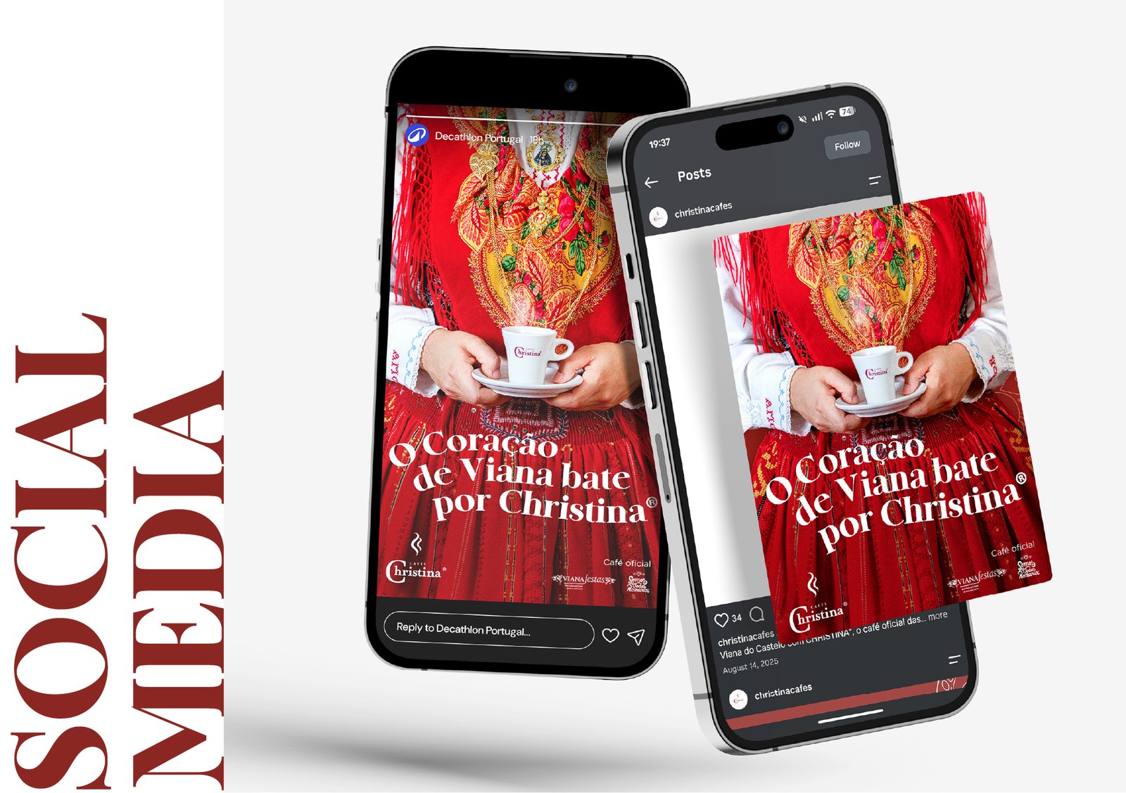 Social media mockups on phone screens